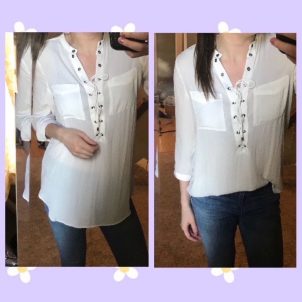 a.n.a. Modern Poet Blouse Lace-up V Neck